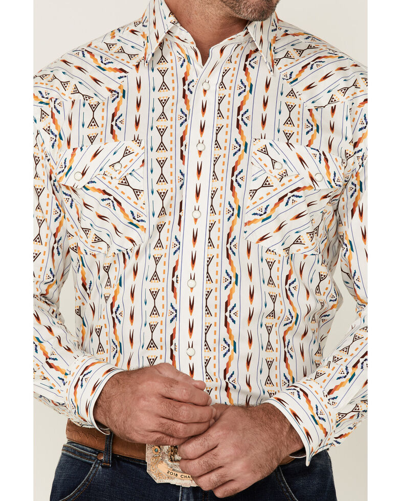 Rough Stock By Panhandle Men's Cream Vertical Southwestern Print Long Sleeve Snap Western Shirt , Cream, hi-res