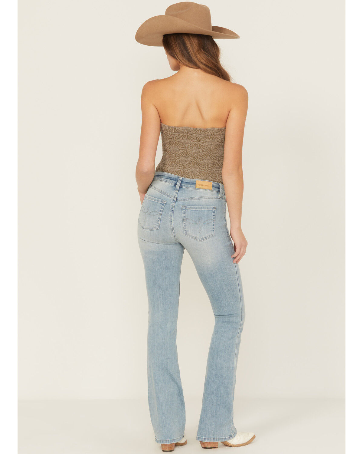 Product Name:  Shyanne Women's Baker Light Wash Mid Rise Bootcut Super Stretch Denim Jeans