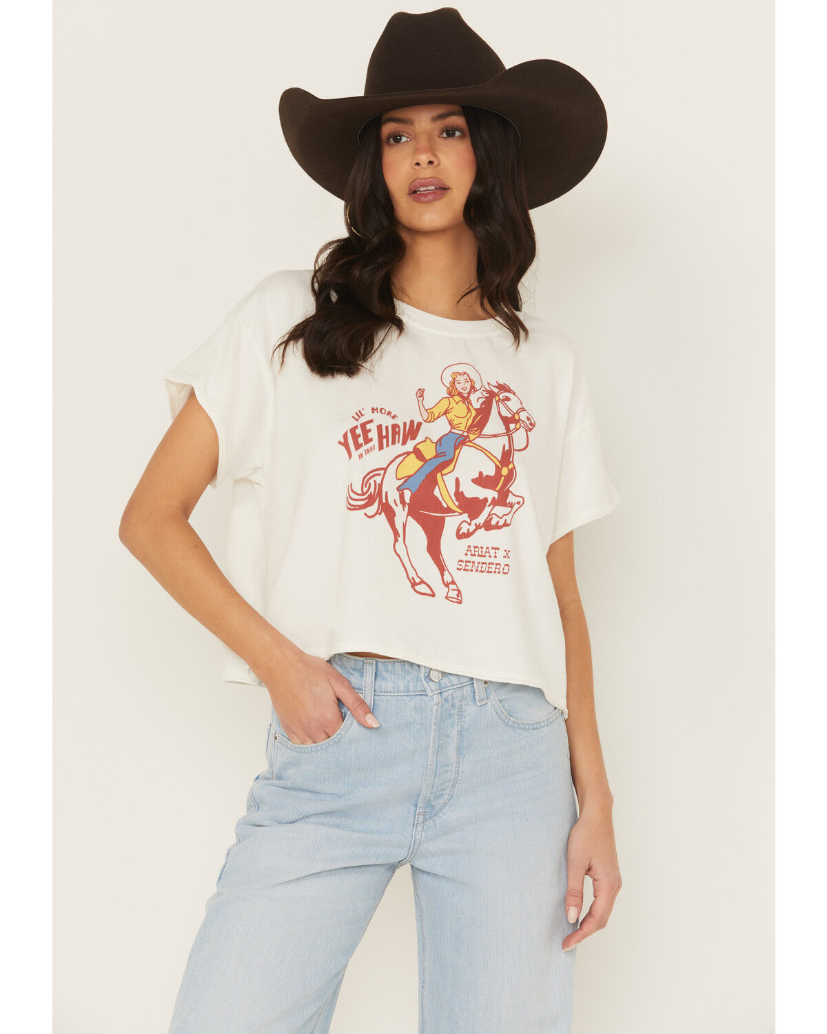 Image #1 - Ariat X Sendero Women's Yeehaw Short Sleeve Graphic Tee, White, hi-res