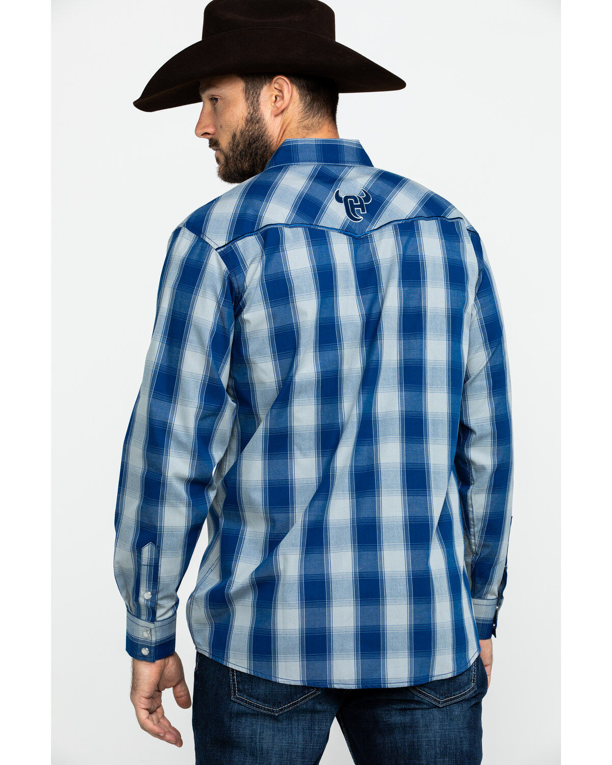 Image #2 - Cowboy Hardware Men's Royal Classic Plaid Long Sleeve Western Shirt, , hi-res