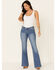 Rock & Roll Denim Women's Medium Wash Herringbone Stripe Mid Rise Trouser Jean, Blue, hi-res
