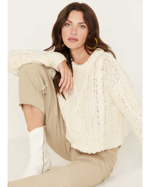 Free People Women's Cutting Edge Cable Knit Sweater, Ivory, hi-res