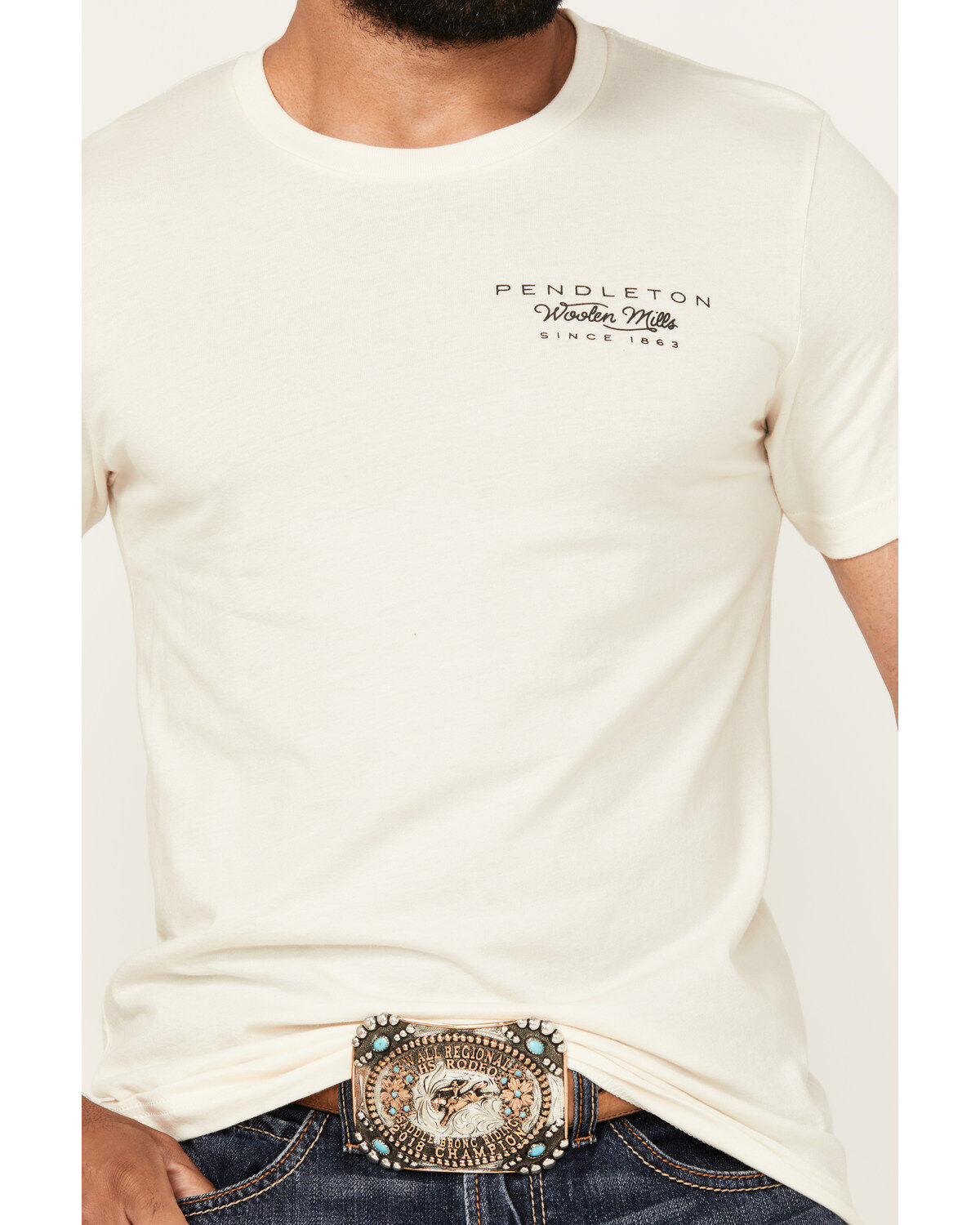Image #4 - Pendleton Men's Boot Barn Exclusive Desert Sunset Short Logo Sleeve Graphic T-Shirt, Natural, hi-res