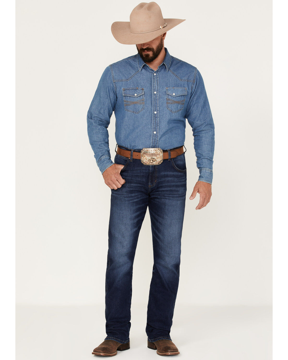 Image #1 - Wrangler Retro Men's Arvada Dark Wash Stretch Relaxed Bootcut Jeans, Dark Wash, hi-res