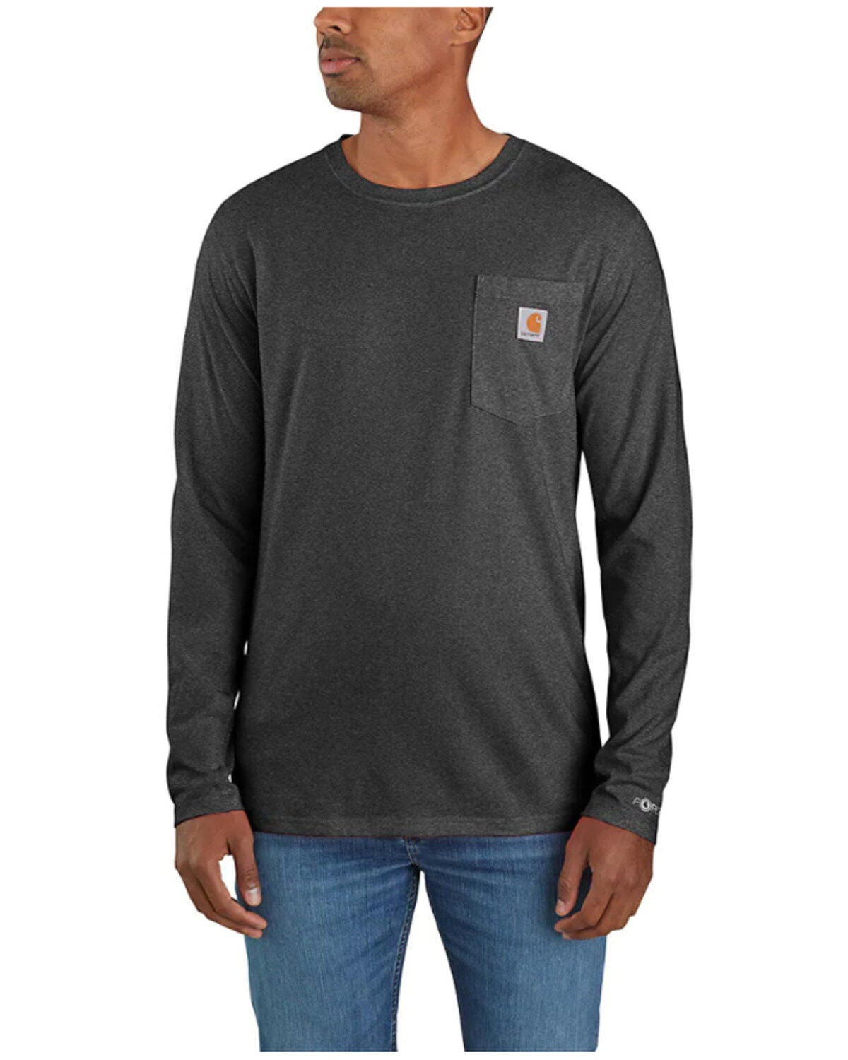 Carhartt Men's Force Relaxed Fit Midweight Long Sleeve Logo Pocket Work T-Shirt, Black, hi-res