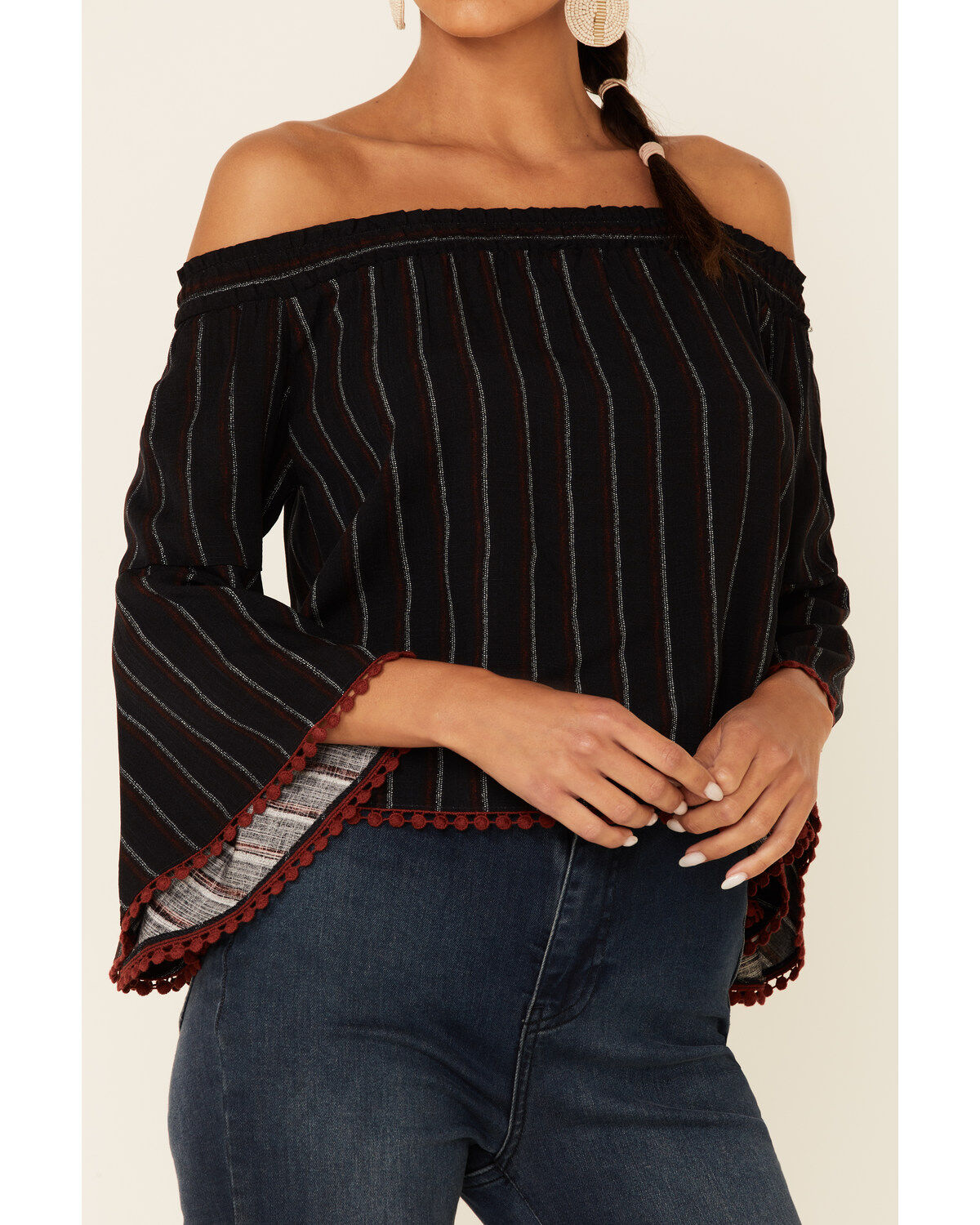 Image #3 - Shyanne Women's Striped Off-Shoulder Long Sleeve Top, , hi-res