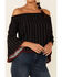 Image #3 - Shyanne Women's Striped Off-Shoulder Long Sleeve Top, Black, hi-res