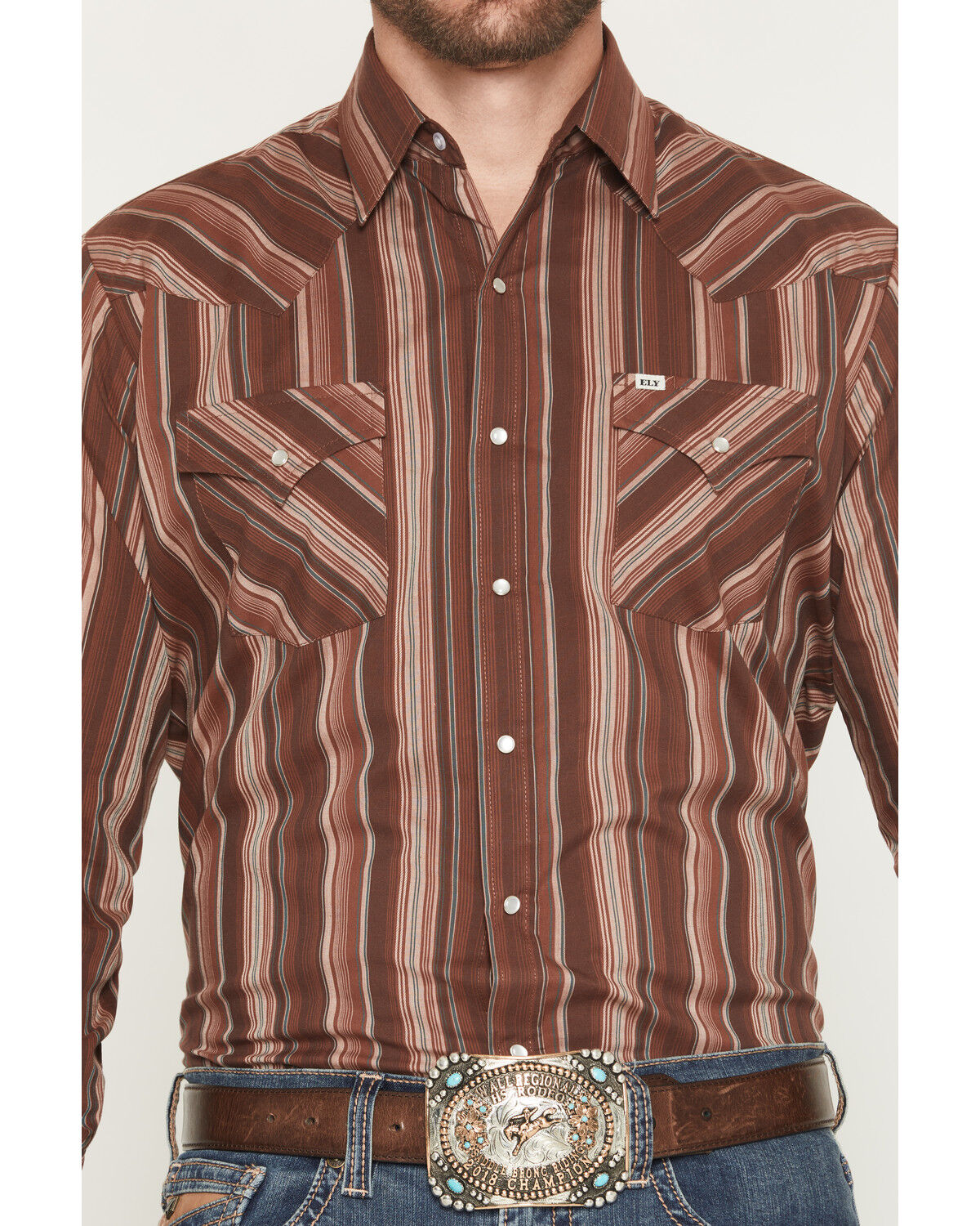 Image #3 - Ely Walker Men's Stripe Print Long Sleeve Snap Western Shirt, Burgundy, hi-res