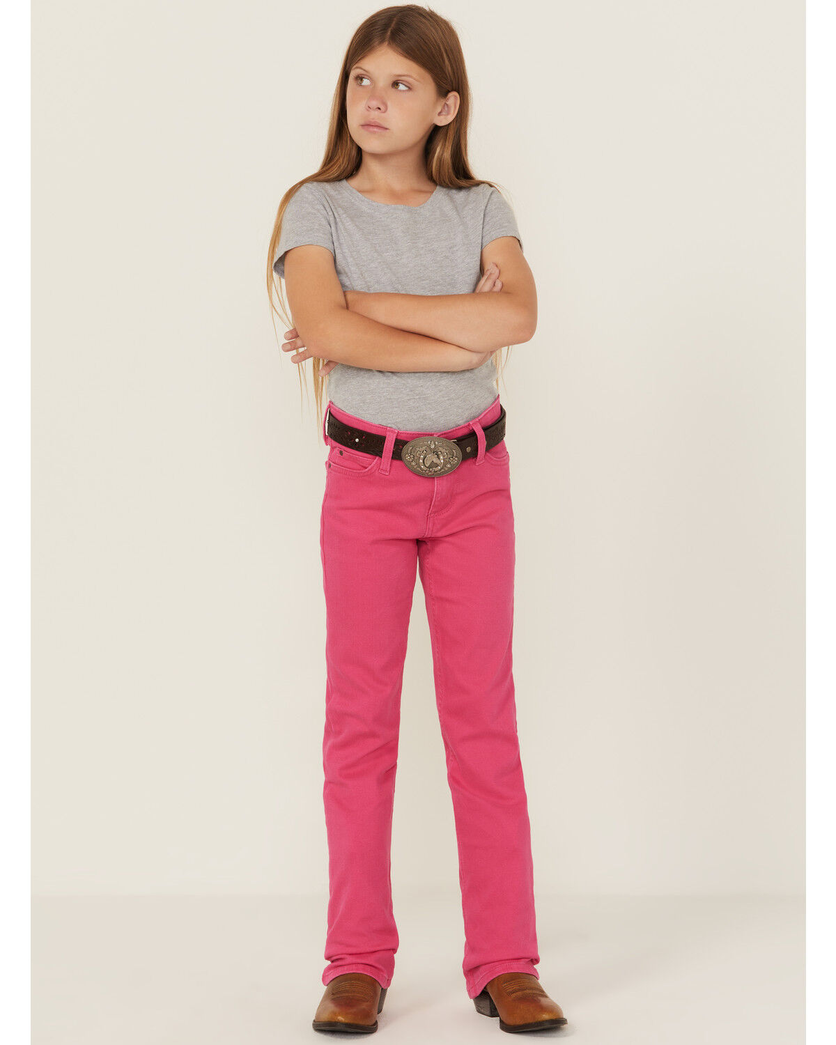 Image #1 - Wrangler Girls' Bootcut Stretch Denim Jeans, Pink, hi-res
