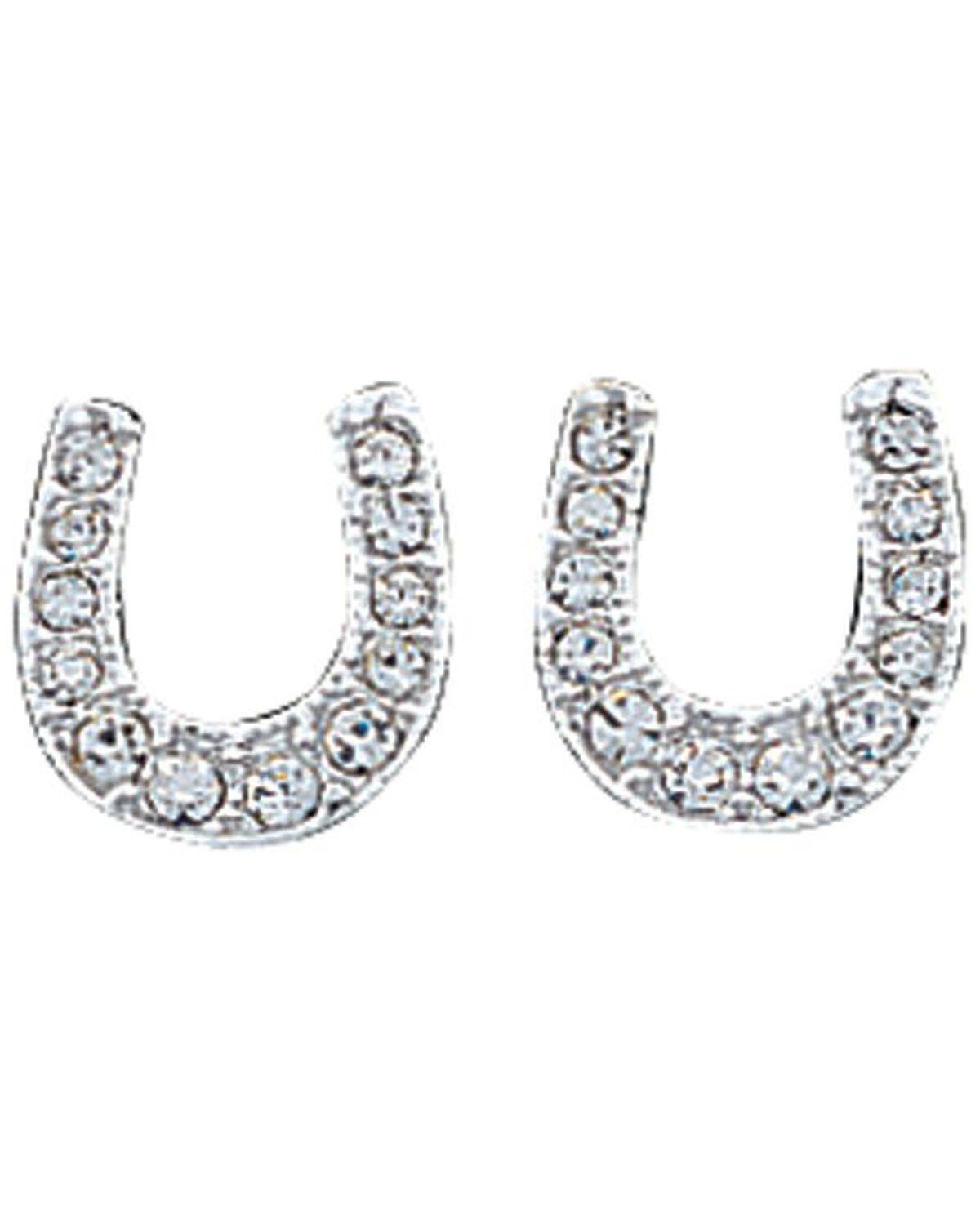 Image #1 - Montana Silvermsiths Women's Rhinestone Encrusted Horseshoe Earrings, Silver, hi-res