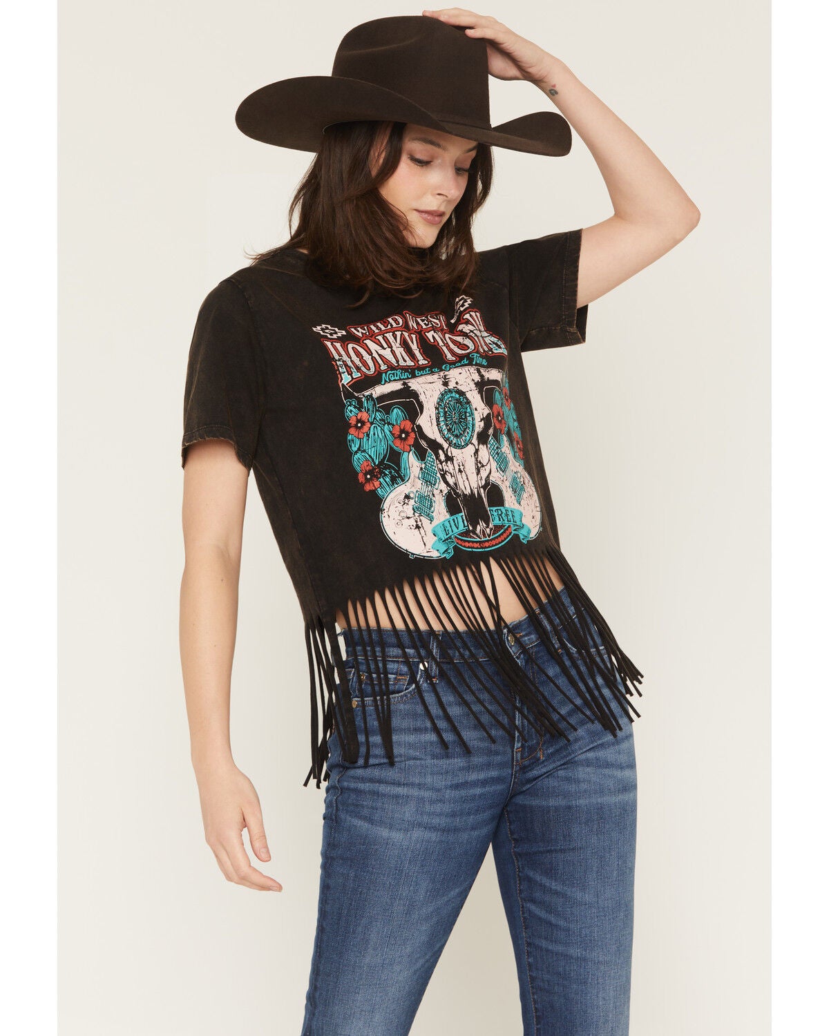 Rock & Roll Denim Women's Honky Tonk Graphic Short Sleeve Graphic Tee, Black, hi-res