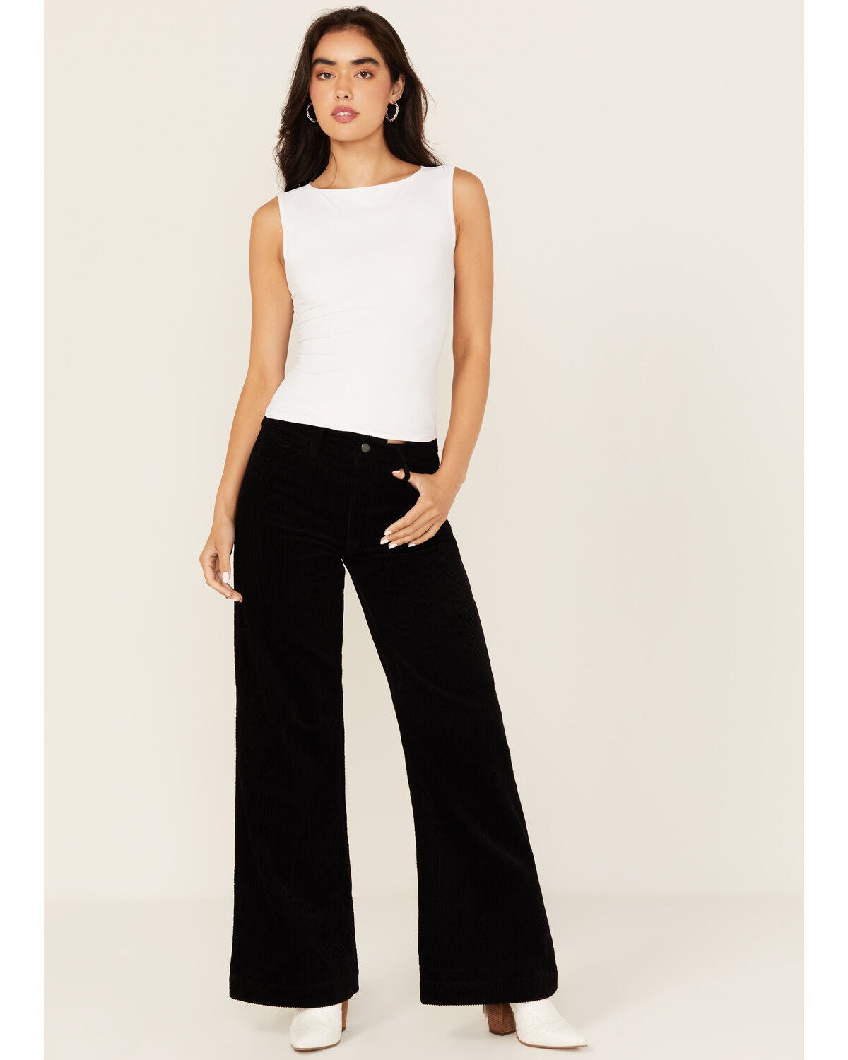 Dear John Women's Fiona High Rise Wide Leg Corduroy Jeans, Black, hi-res