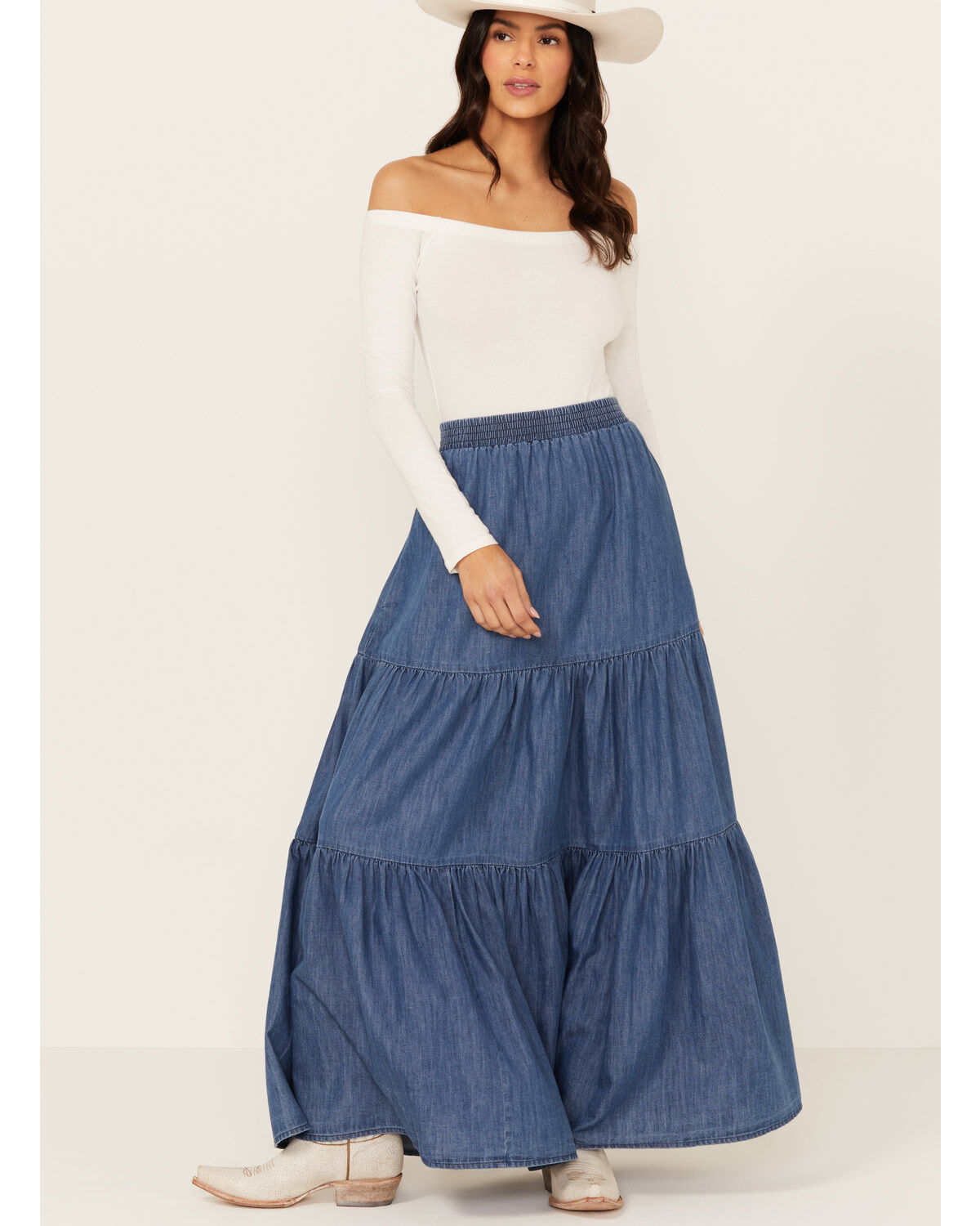 Image #1 - Ariat Women's Chambray Maxi Skirt, Blue, hi-res