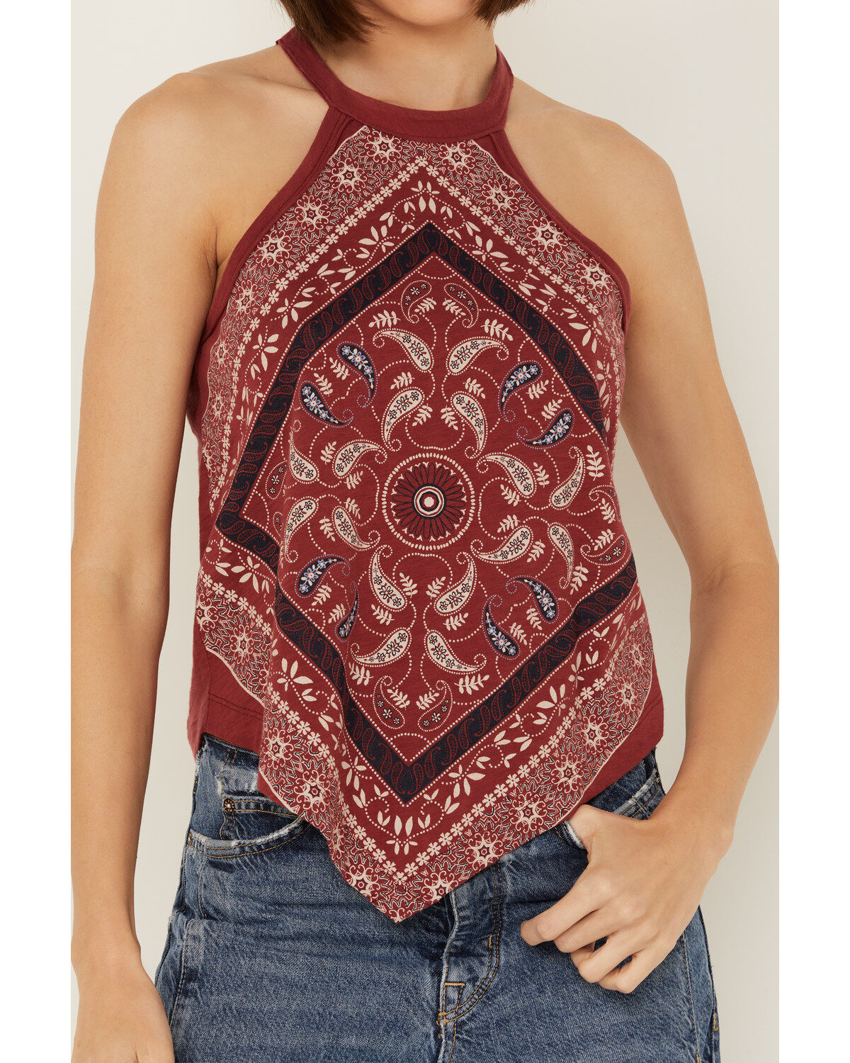 Image #3 - Shyanne Women's Bandana Print Halter Graphic Tank, Brick Red, hi-res
