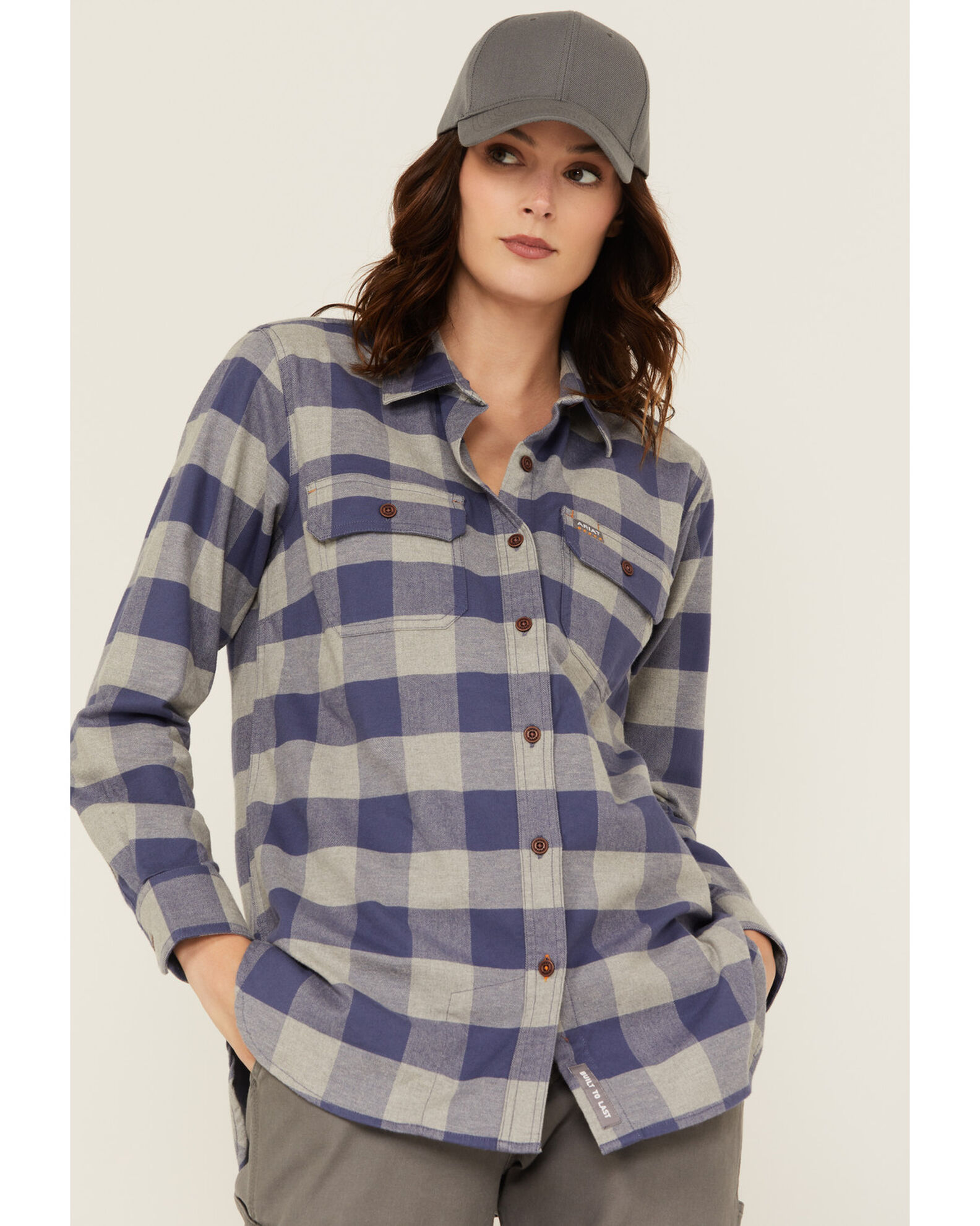 Image #1 - Ariat Women's Rebar Tunic Long Sleeve Button-Down Flannel Work Shirt, Blue, hi-res