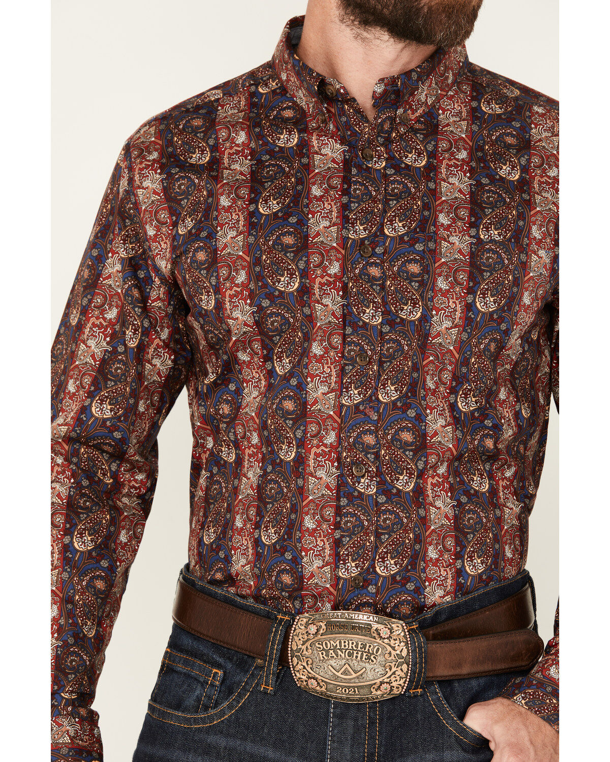 Image #3 - Cody James Men's Decoy Paisley Print Long Sleeve Stretch Button-Down Western Shirt, Tan, hi-res
