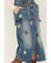 Image #2 - Driftwood Women's Medium Wash Floral Embroidered Denim Cargo Midi Skirt, Dark Wash, hi-res