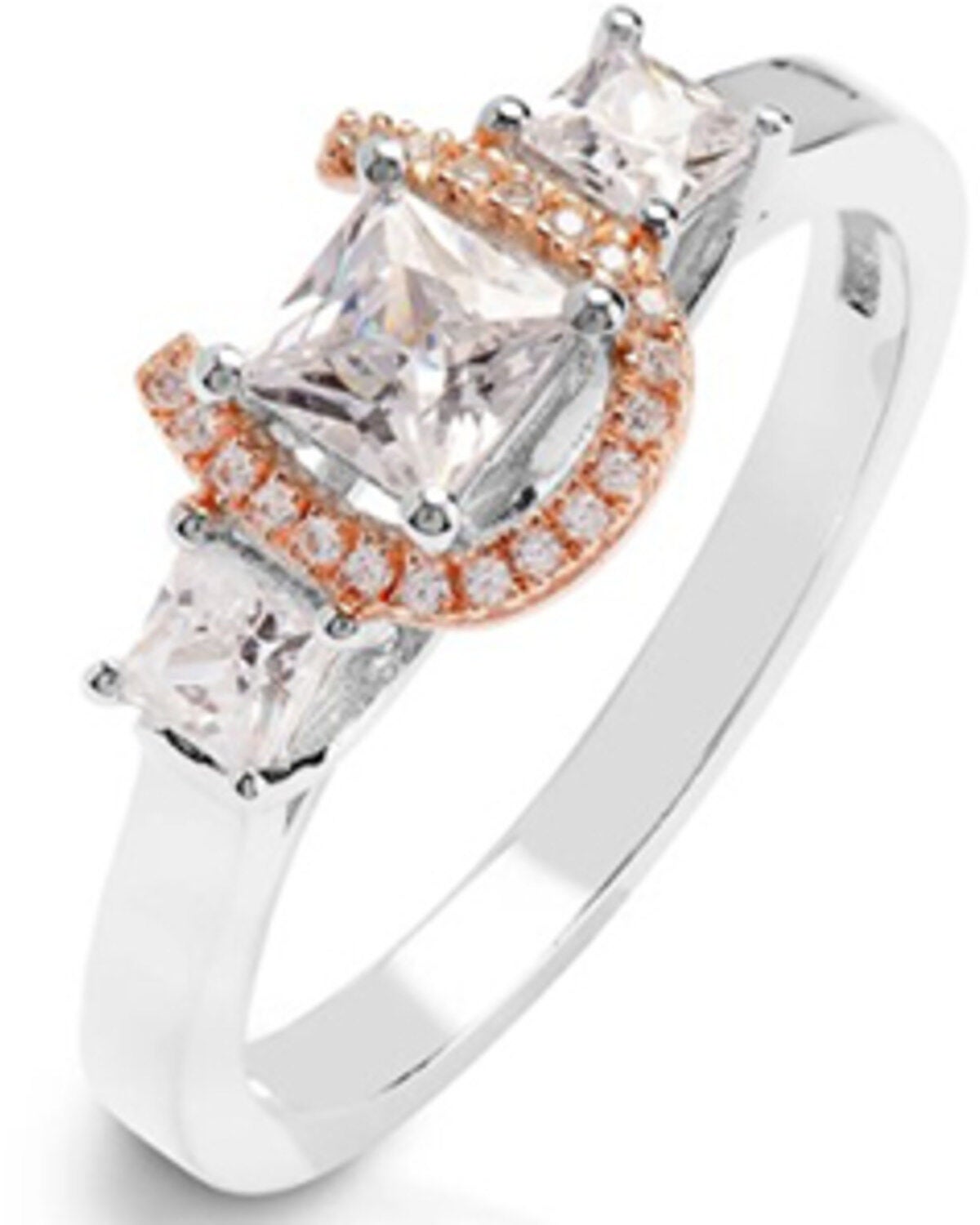 Kelly Herd Women's Sterling Silver Small Princess Cut Three Stone Horseshoe Ring, Silver, hi-res