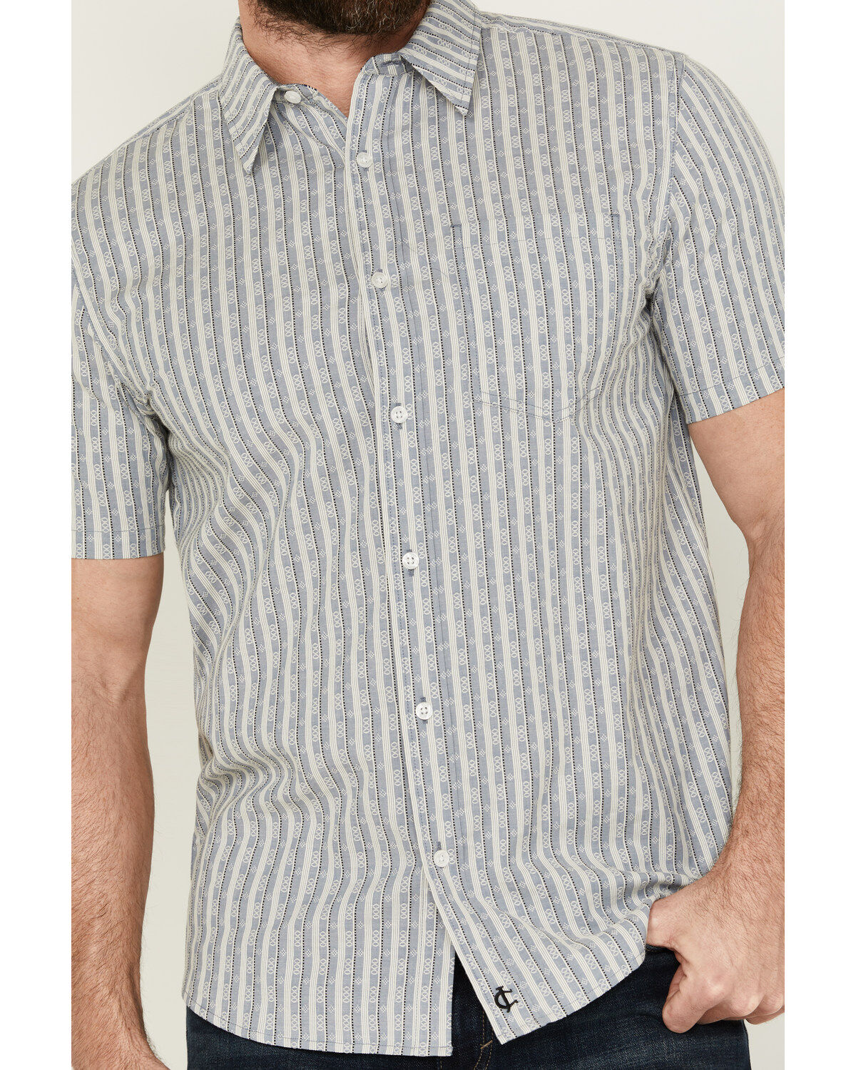 Image #3 - Cody James Men's Falling Diamond Striped Short Sleeve Button-Down Stretch Western Shirt - Tall, Light Blue, hi-res