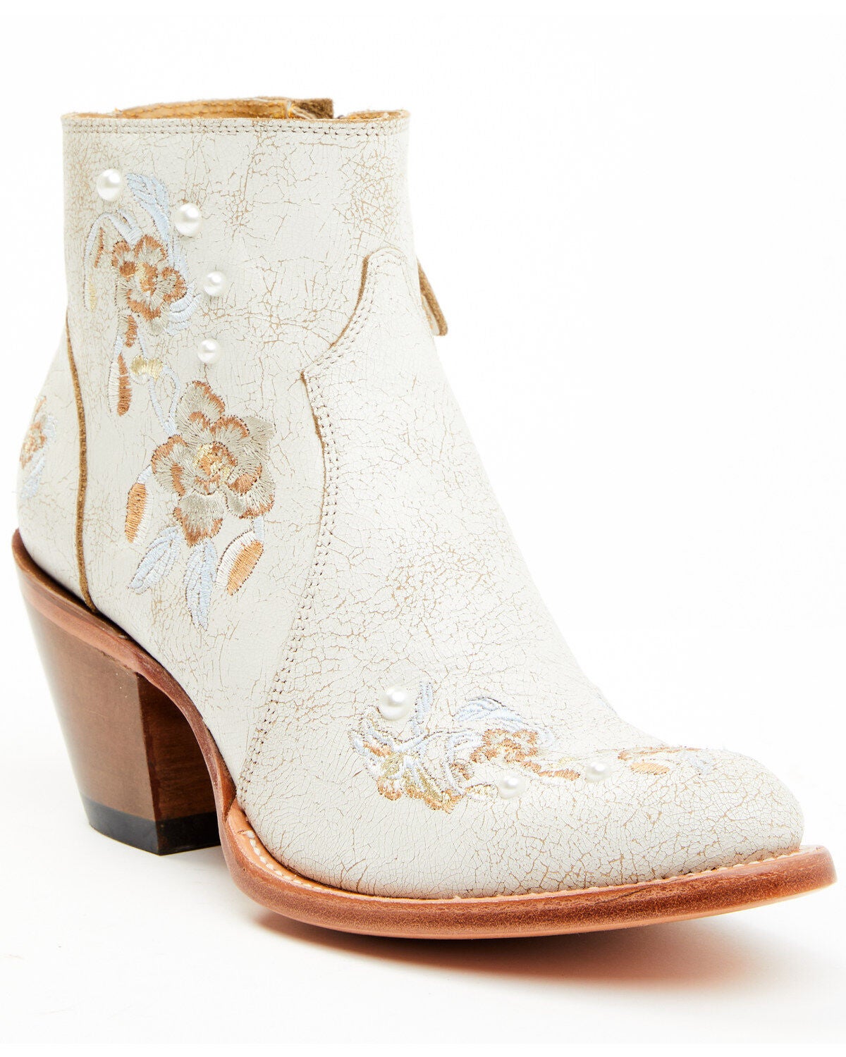 Shyanne Women's Carine Crackadela Floral Western Fashion Booties - Round Toe, White, hi-res