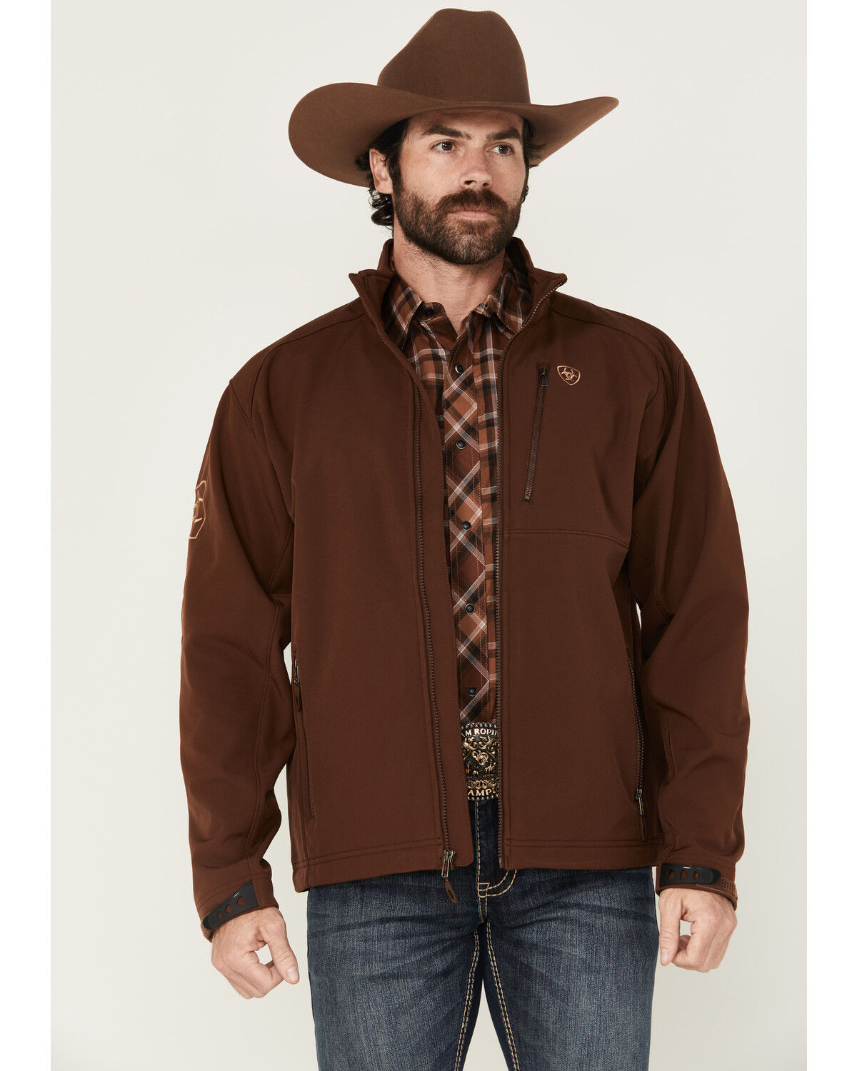 Image #1 - Ariat Men's Logo 2.0 Softshell Jacket - Big, Brown, hi-res