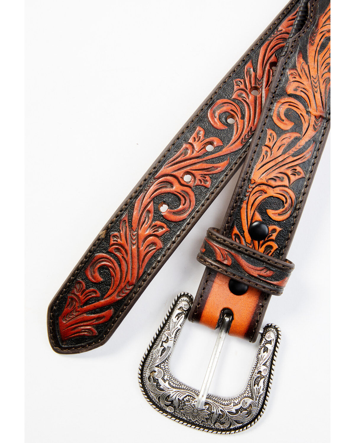 Image #2 - Cody James Men's Floral Hand Tooled Stretch Bonded Strap Western Belt, Brown, hi-res