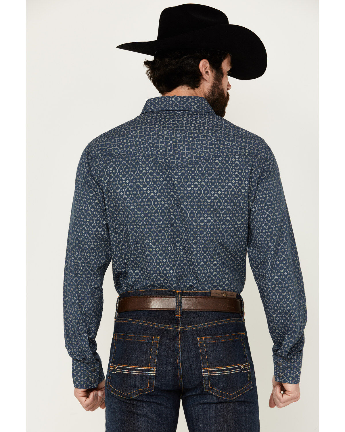 Image #4 - Wrangler Retro Men's Premium Medallion Print Long Sleeve Western Snap Shirt, Blue, hi-res
