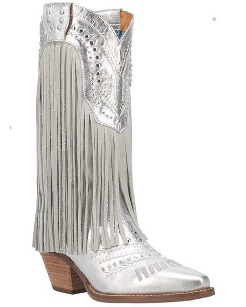 Dingo Women's Gypsy Studded Fringe Tall Western Boots - Snip Toe, Silver, hi-res