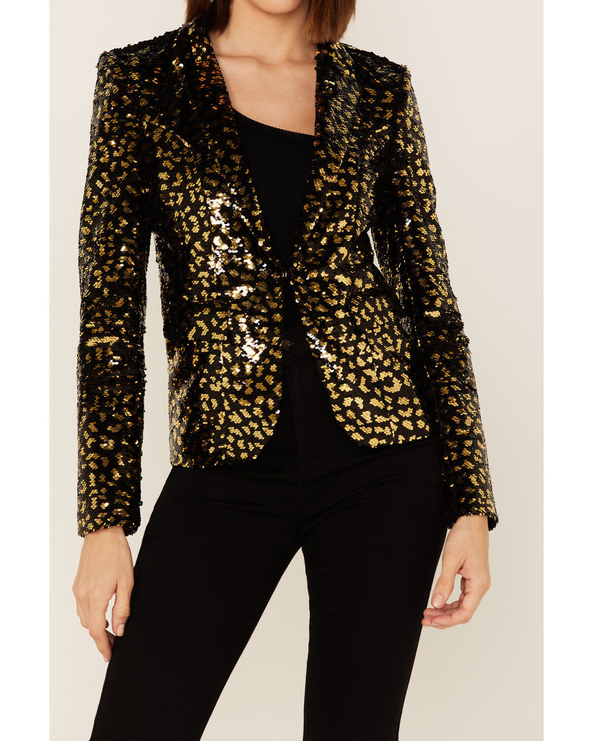 Image #3 - Any Old Iron Women's Sequin Scale Blazer Jacket, Gold, hi-res