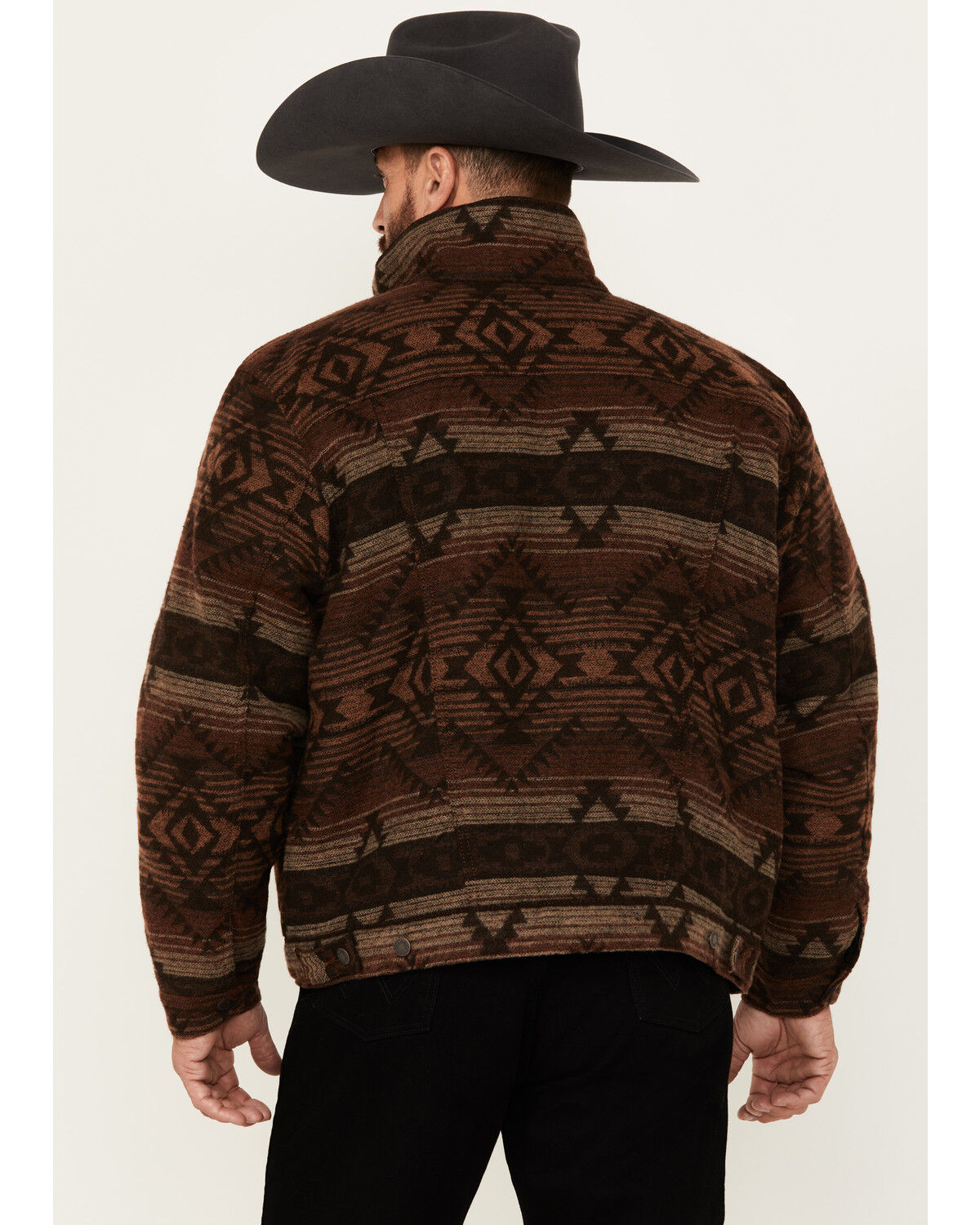 Image #4 - Wrangler Men's Southwestern Print Sherpa Lined Jacket, Brown, hi-res