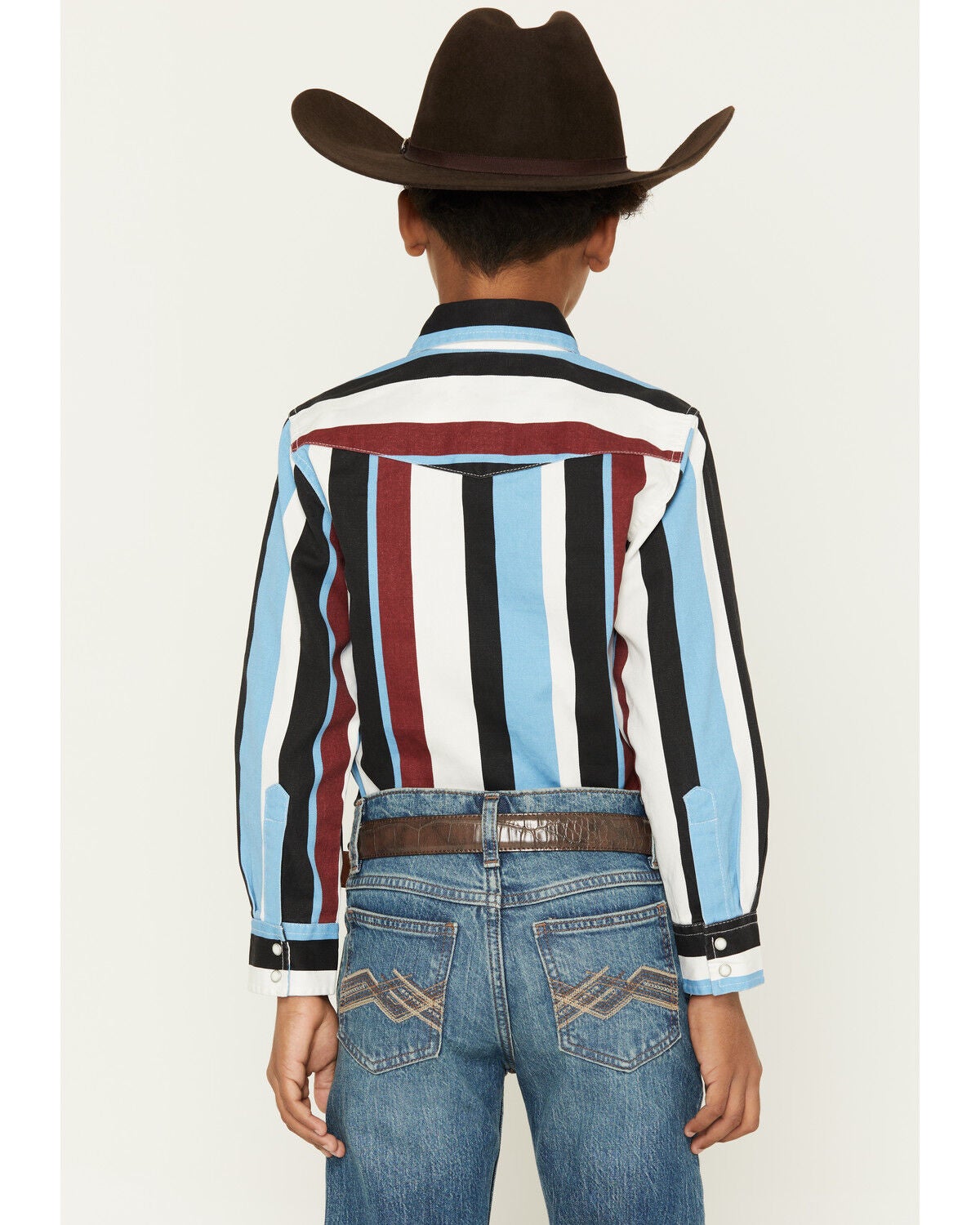 Image #4 - Wrangler Boys' Brushpopper Striped Long Sleeve Pearl Snap Western Shirt, Multi, hi-res