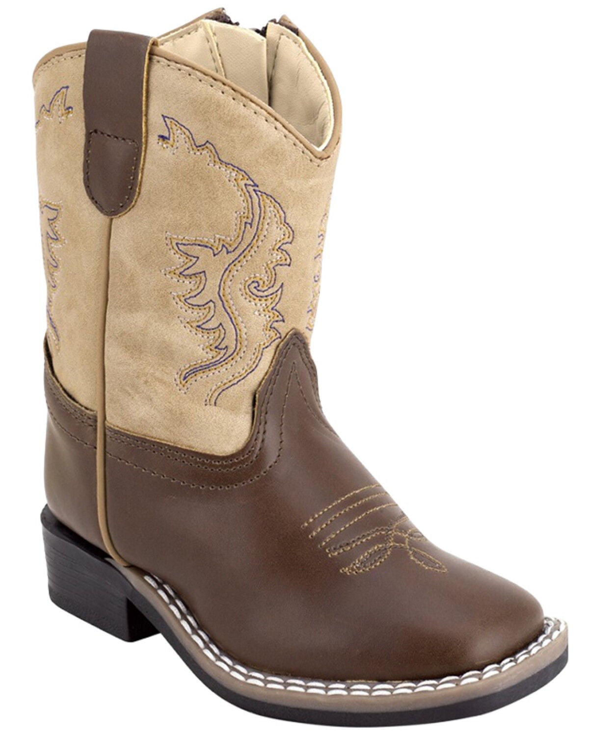 Image #1 - Old West Toddler Boys' Western Boots - Broad Square Toe, Ivory, hi-res