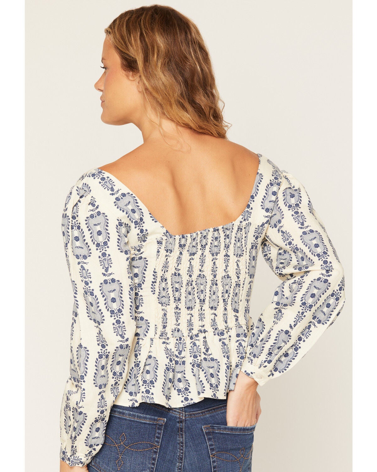 Image #4 - Sendero Provisions Ada Guitar Floral Print Long Sleeve Blouse, Cream, hi-res