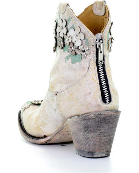 Corral Women's White Floral Overlay Booties - Round Toe , White, hi-res