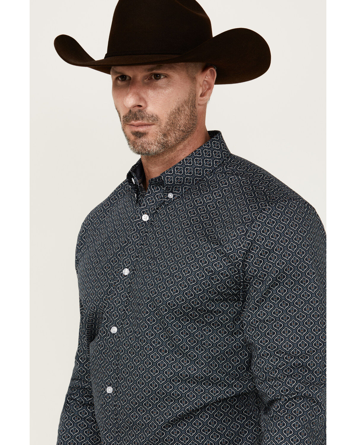 Image #2 - Cody James Men's Slingshot Geo Print Long Sleeve Button-Down Stretch Western Shirt, Navy, hi-res