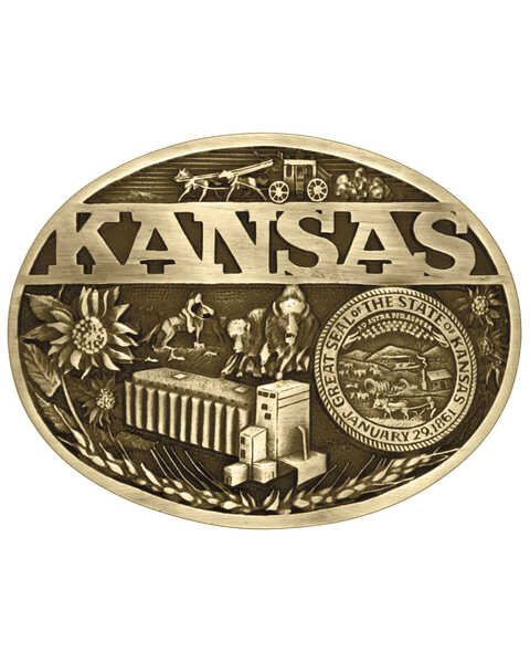 Montana Silversmiths Kansas Heritage State Buckle, Gold, hi-res
