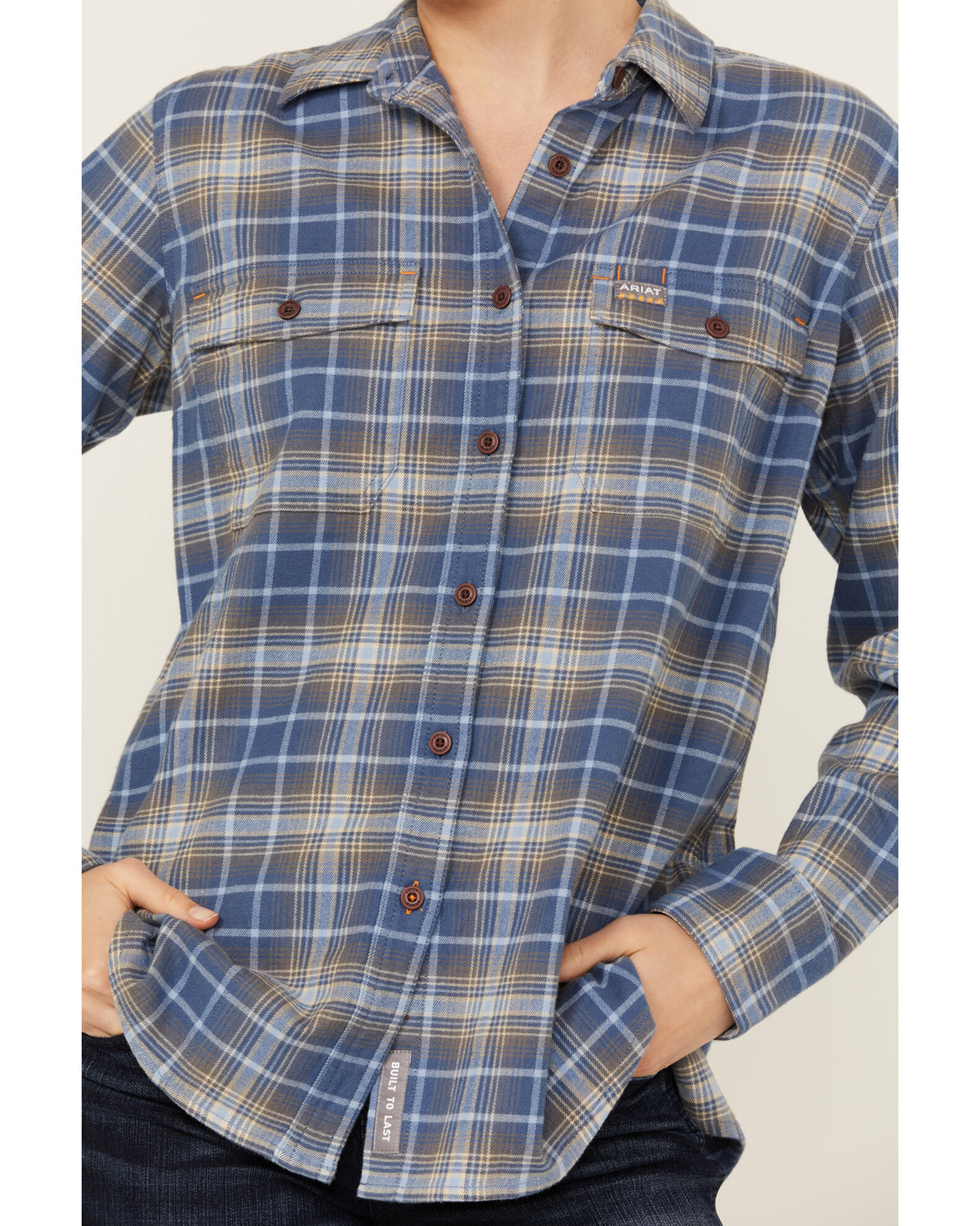 Image #3 - Ariat Women's Rebar Flannel DuraStretch Long Sleeve Button-Down Work Shirt, Navy, hi-res