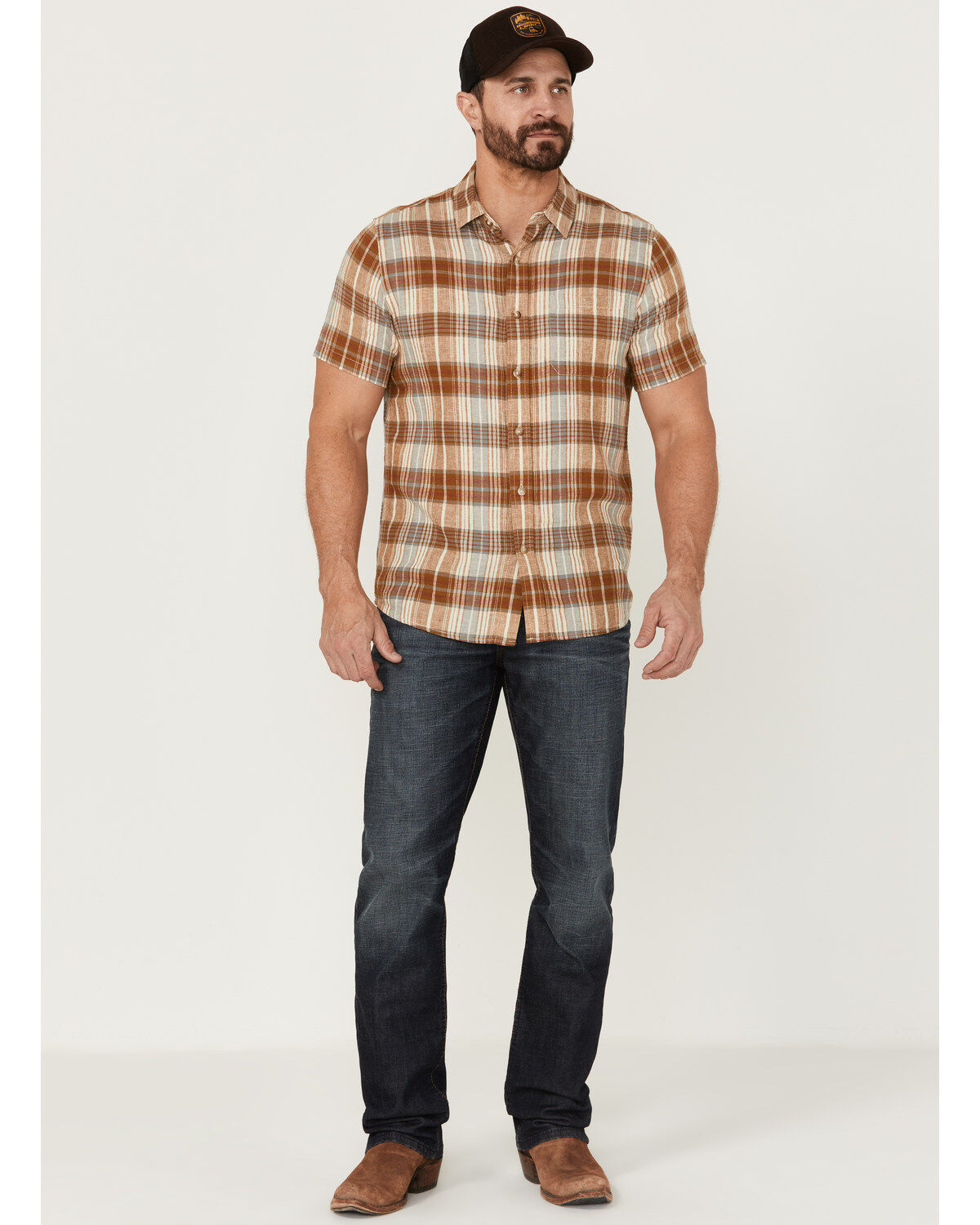 Image #2 - Pendleton Men's Linen Plaid Short Sleeve Button Down Western Shirt, Yellow, hi-res