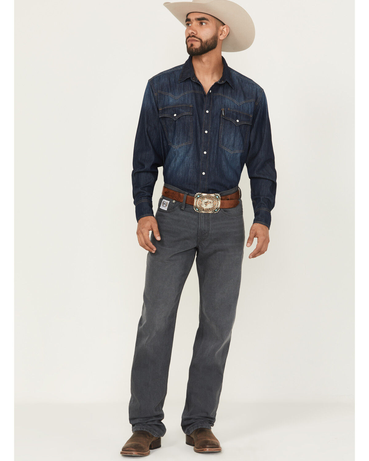 Image #1 - Cinch Men's White Label Medium Wash Relaxed Bootcut Denim Jeans, Grey, hi-res