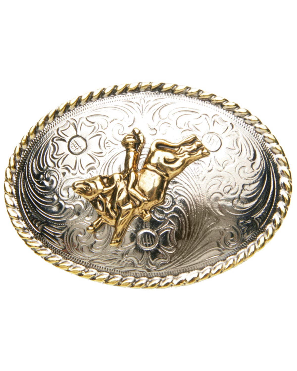 AndWest Boys' Bull Rider & Rope Belt Buckle, Gold, hi-res