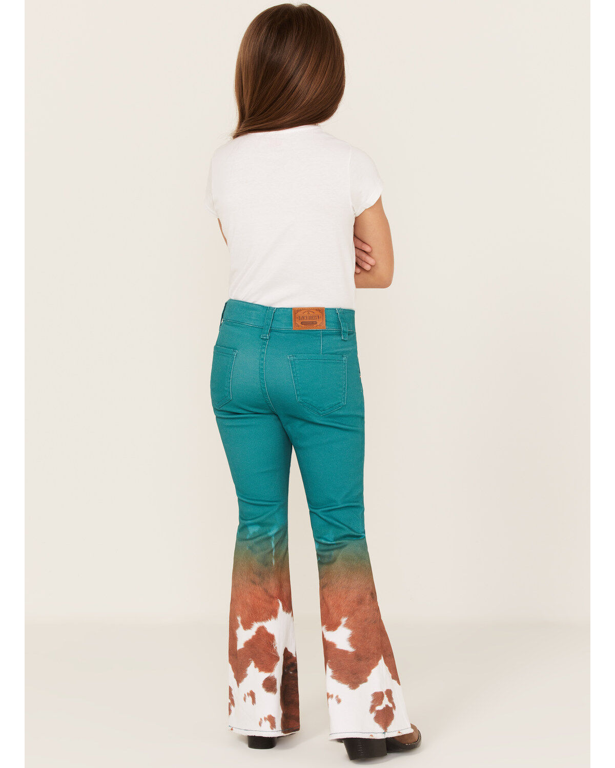 Image #3 - Ranch Dress'n Girls' Cow Print Mid Rise Super Flare Jeans, , hi-res