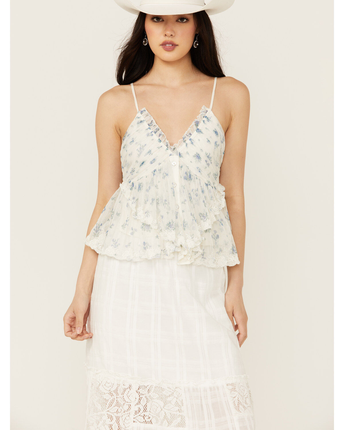 Image #1 - Free People Women's Femme Fatale Printed Cami, Ivory, hi-res