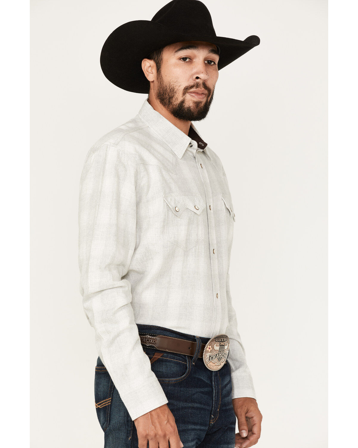Image #2 - Moonshine Spirit Men's Ethonol Plaid Print Long Sleeve Snap Western Flannel Shirt, Cream, hi-res