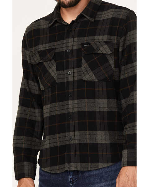 Brixton Men's Bowery Plaid Print Long Sleeve Button-Down Flannel Shirt, Black, hi-res