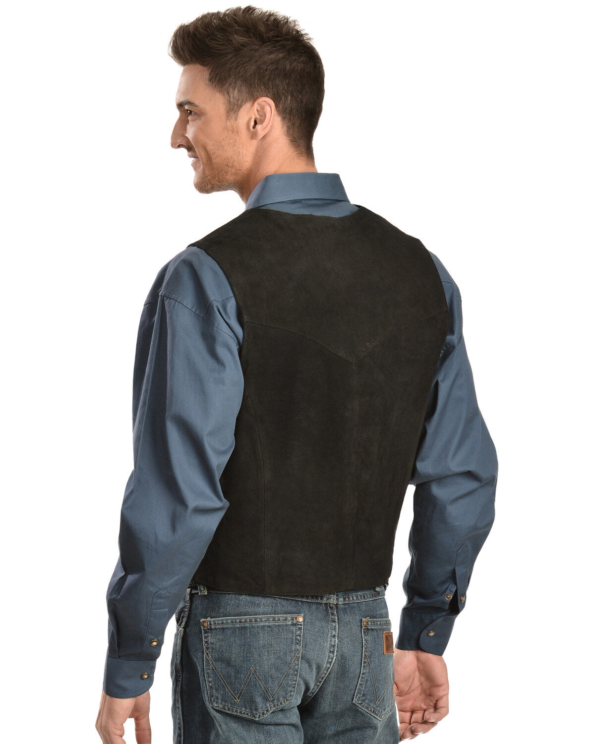 Image #3 - Scully Men's Lambskin Calf Suede Snap Front Vest, Black, hi-res
