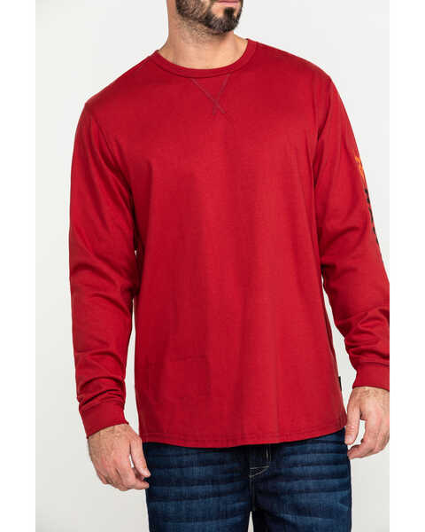Hawx Men's FR Logo Long Sleeve Work T-Shirt , Red, hi-res