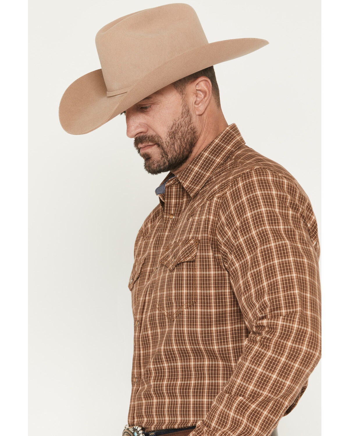 Image #2 - Cody James Men's Iron Oak Ranch Plaid Print Long Sleeve Snap Western Shirt, Lt Brown, hi-res