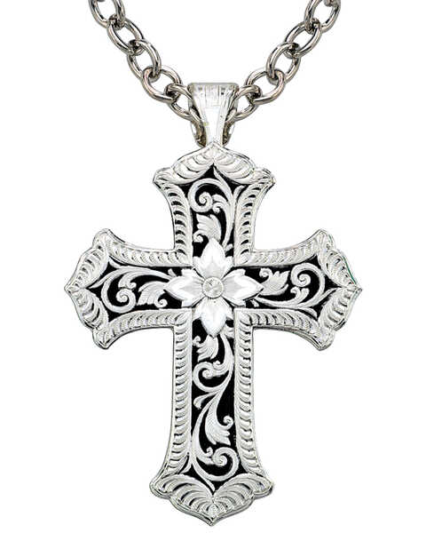 Image #2 - Montana Silversmiths Antiqued Scalloped Cross Necklace, Silver, hi-res