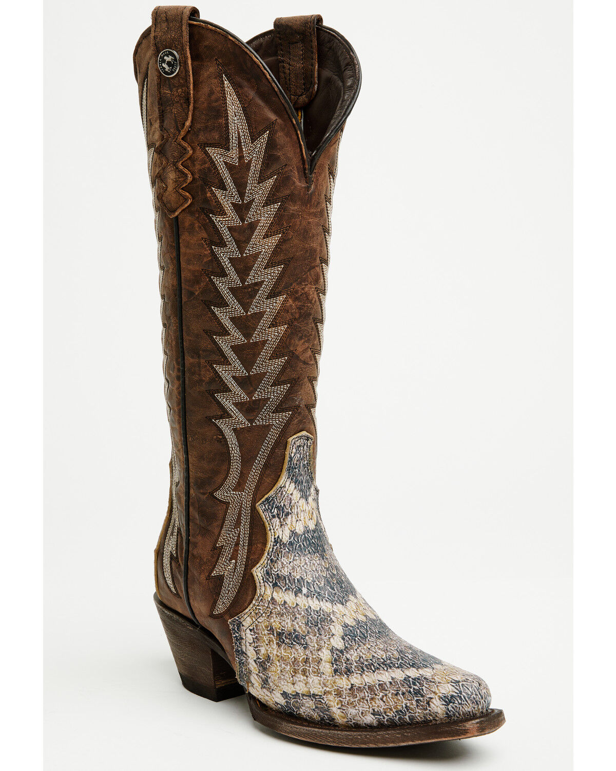 Image #1 - Tanner Mark Women's Snake Print Tall Western Boots - Snip Toe, Natural, hi-res