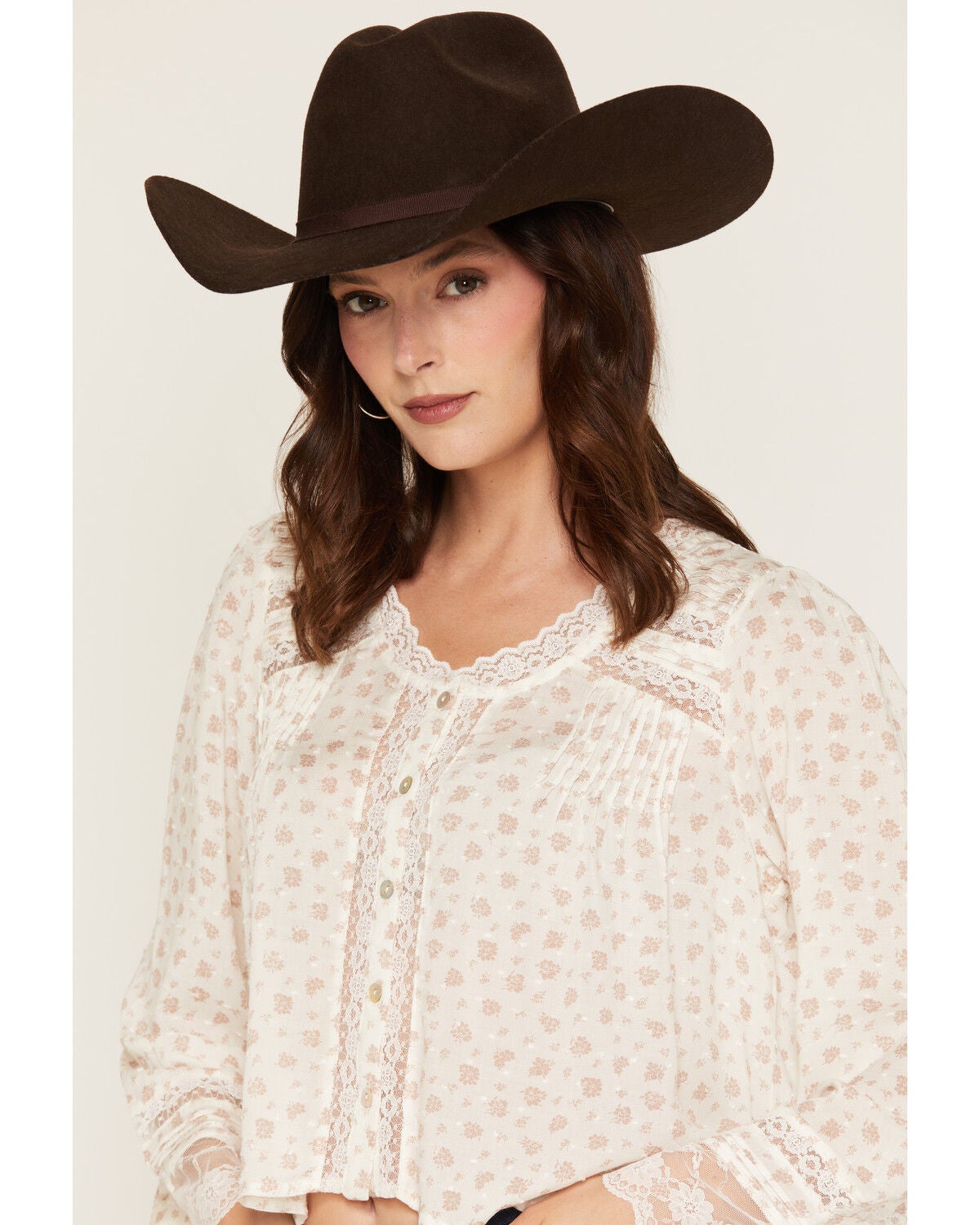 Image #2 - Wild Moss Women's Floral Lace Trim Top, Ivory, hi-res